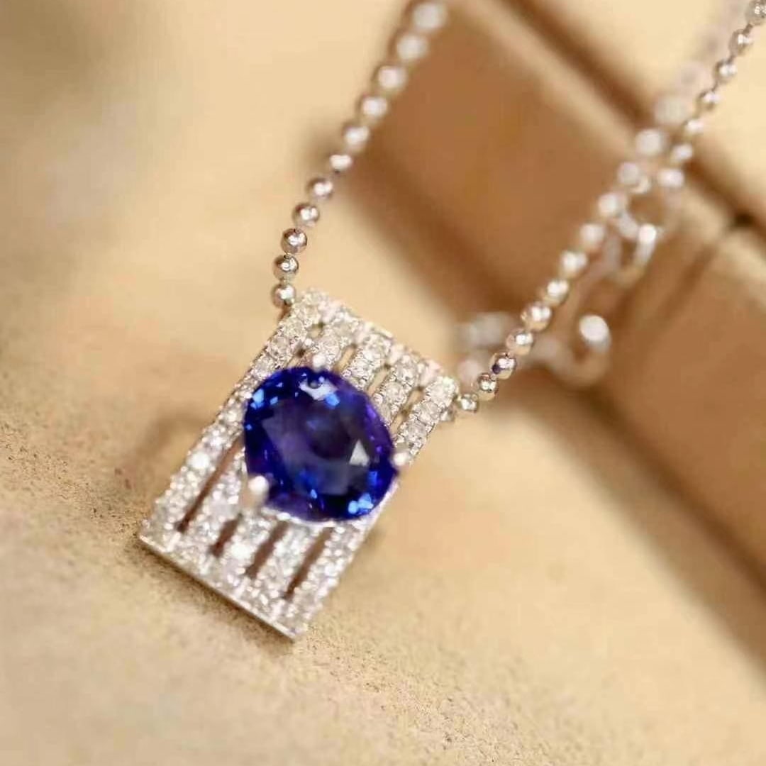 14k Gold 1.45 Ctw Natural Sapphire & Diamond Pendant( Without Chain ) - 2
