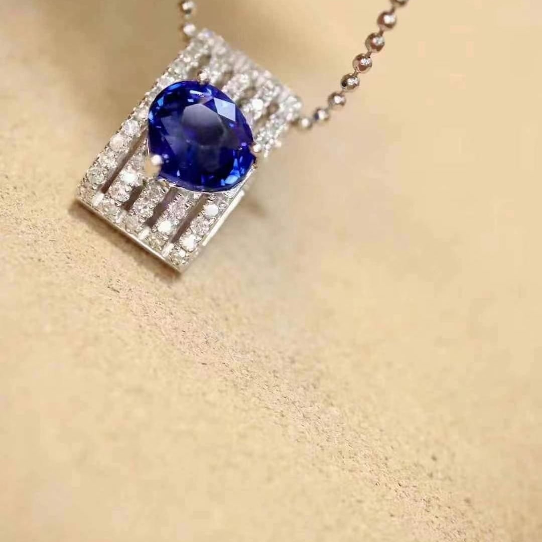14k Gold 1.45 Ctw Natural Sapphire & Diamond Pendant( Without Chain ) - 3