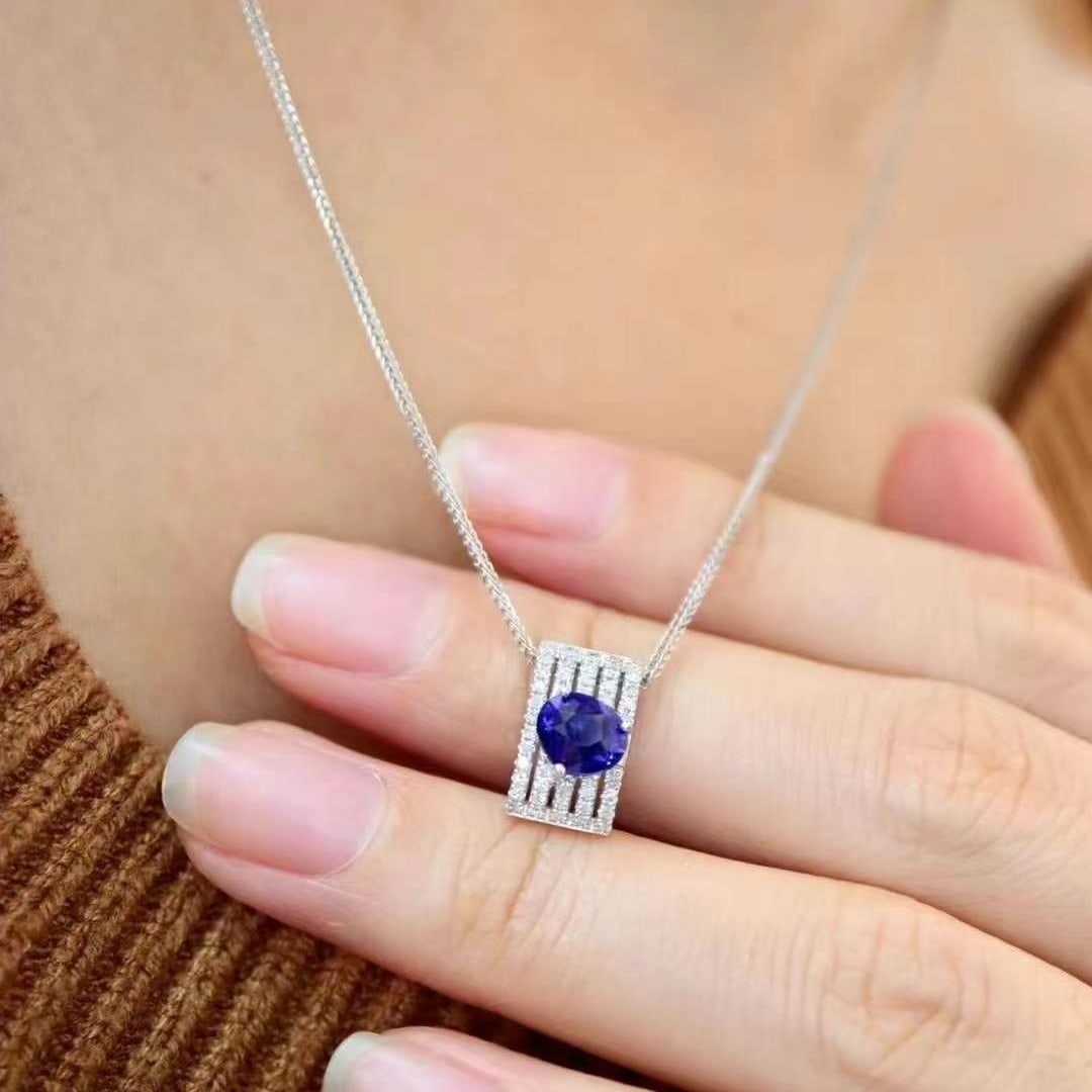 14k Gold 1.45 Ctw Natural Sapphire & Diamond Pendant( Without Chain ) - 4