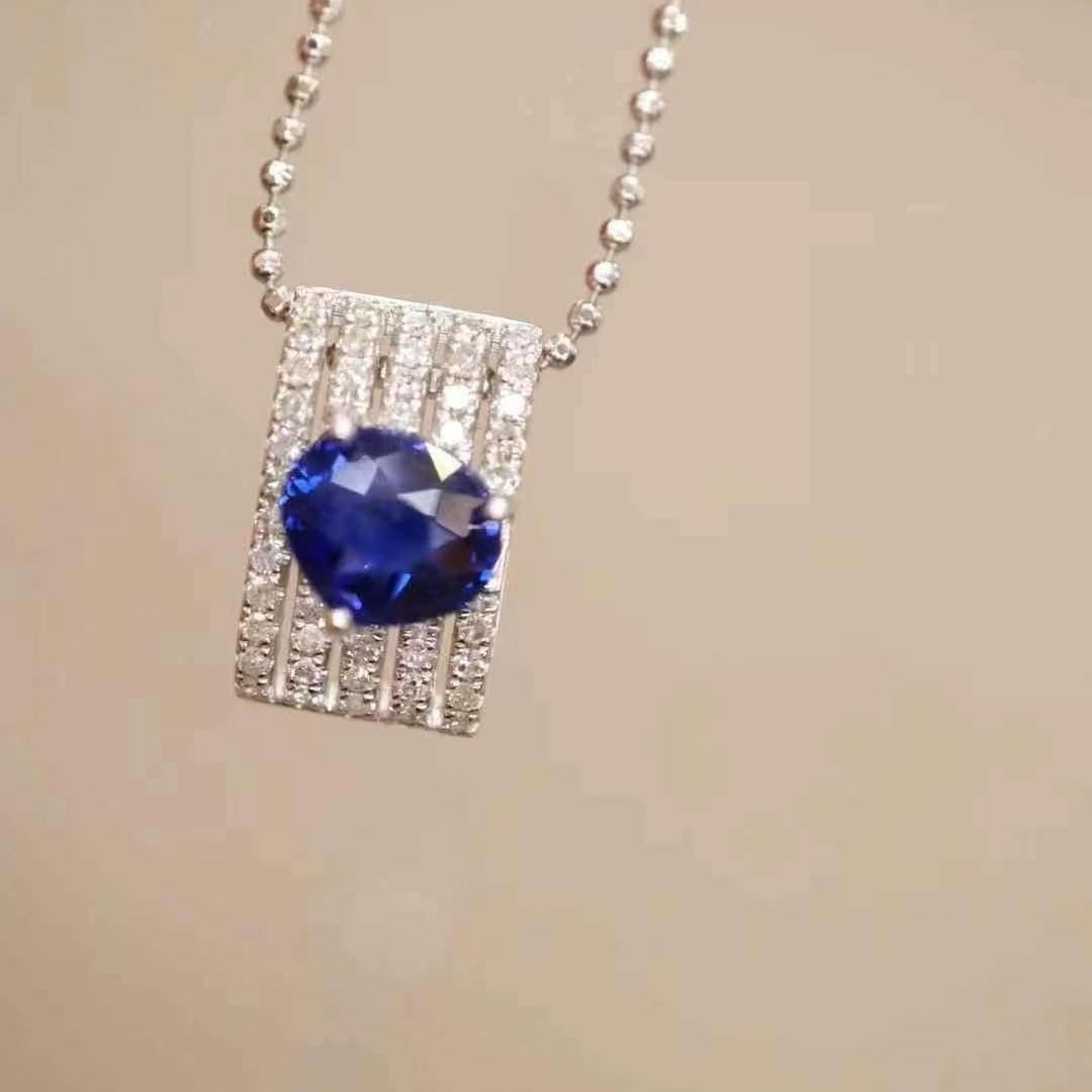 14k Gold 1.45 Ctw Natural Sapphire & Diamond Pendant( Without Chain ) - 7