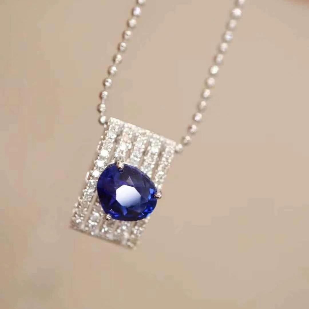 14k Gold 1.45 Ctw Natural Sapphire & Diamond Pendant( Without Chain ) - 8