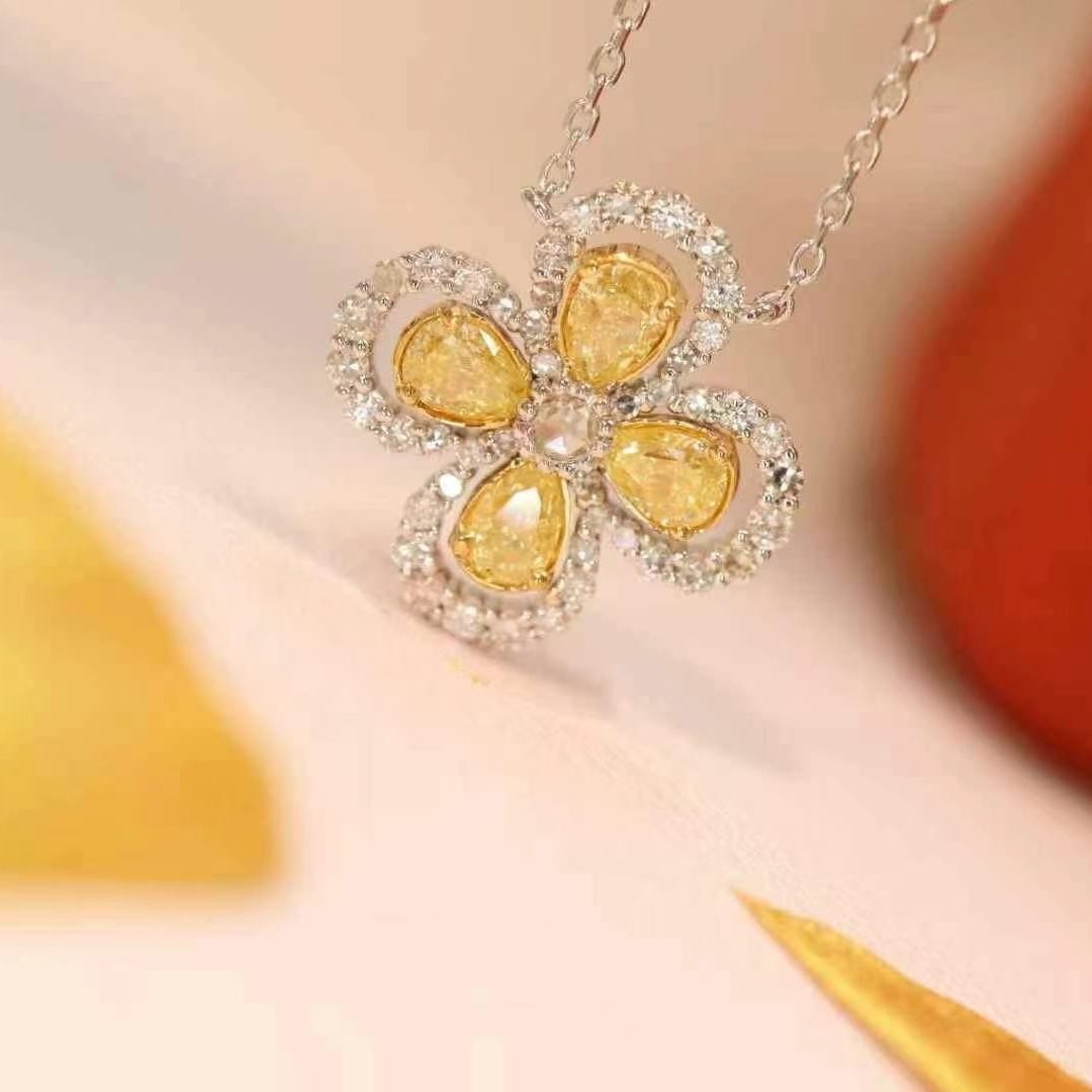 14k Gold 1.12 Ct Natural Color Diamond Necklace - 5