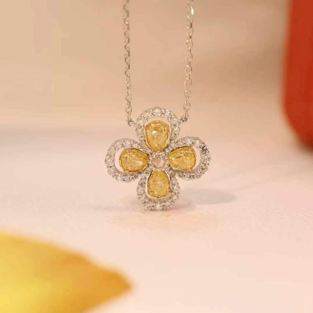 14k Gold 1.12 Ct Natural Color Diamond Necklace - 6