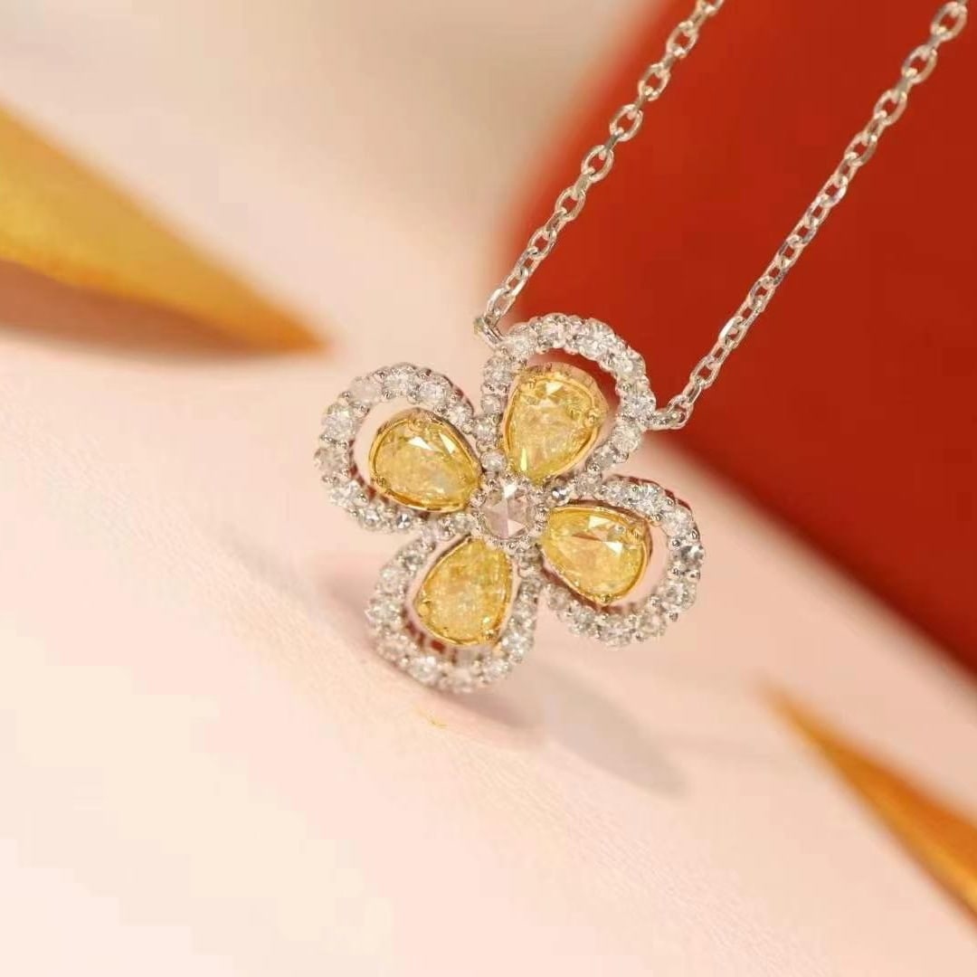 14k Gold 1.12 Ct Natural Color Diamond Necklace - 7