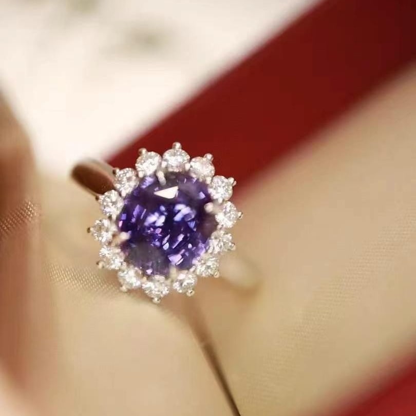 14k Gold 2.57 Ctw Natural Sapphire & Diamond Ring: Ref:230949166 // gold content:14k gold // ring size:7. 25us // // main gemstone:sapphire // shape:oval // carat weight:2. 01ct // color:purple // treatment:natural // // adjacent gemstone 2 : diamond