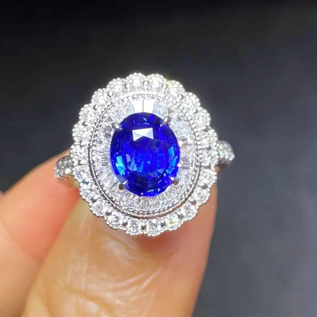 14k Gold 2.91 Ctw Natural Sapphire & Diamond Ring/pendant( Without Chain ): Ref:230949168 // gold content:14k gold // ring size:7. 25us // // main gemstone:sapphire // shape:oval // carat weight:2. 02ct // color:royal blue // treatment:natural // // adjacent gemstone 2 : diam