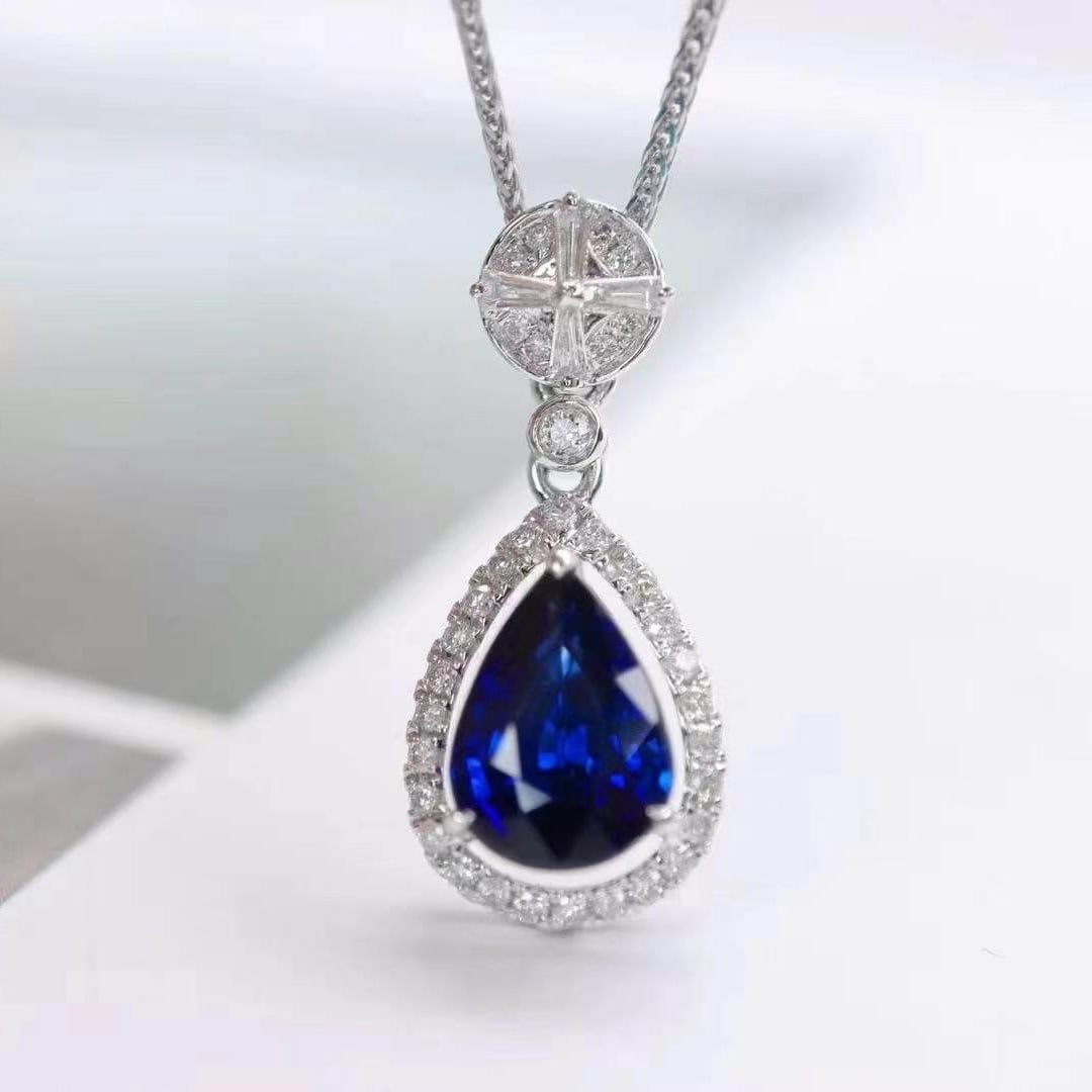 14k Gold 1.50 Ctw Natural Sapphire & Diamond Pendant( Without Chain ) - 3