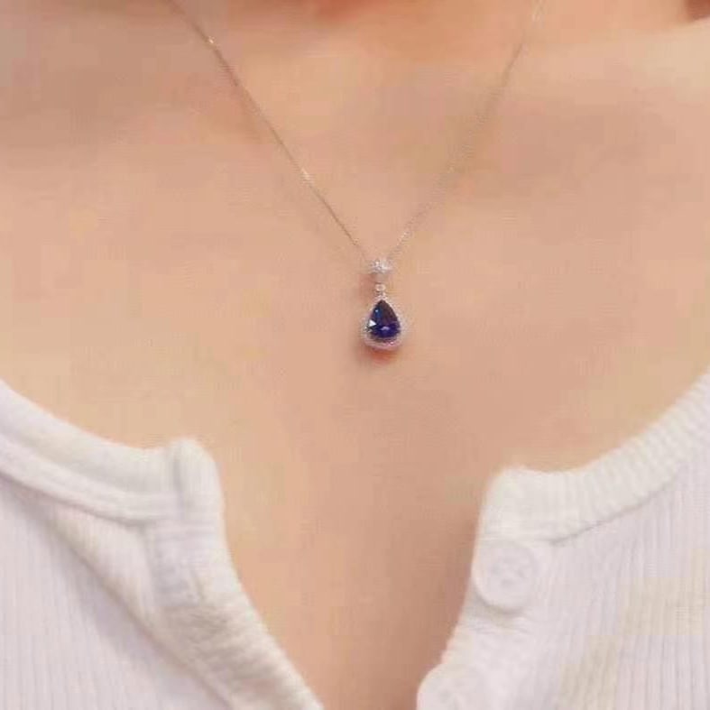 14k Gold 1.50 Ctw Natural Sapphire & Diamond Pendant( Without Chain ) - 5