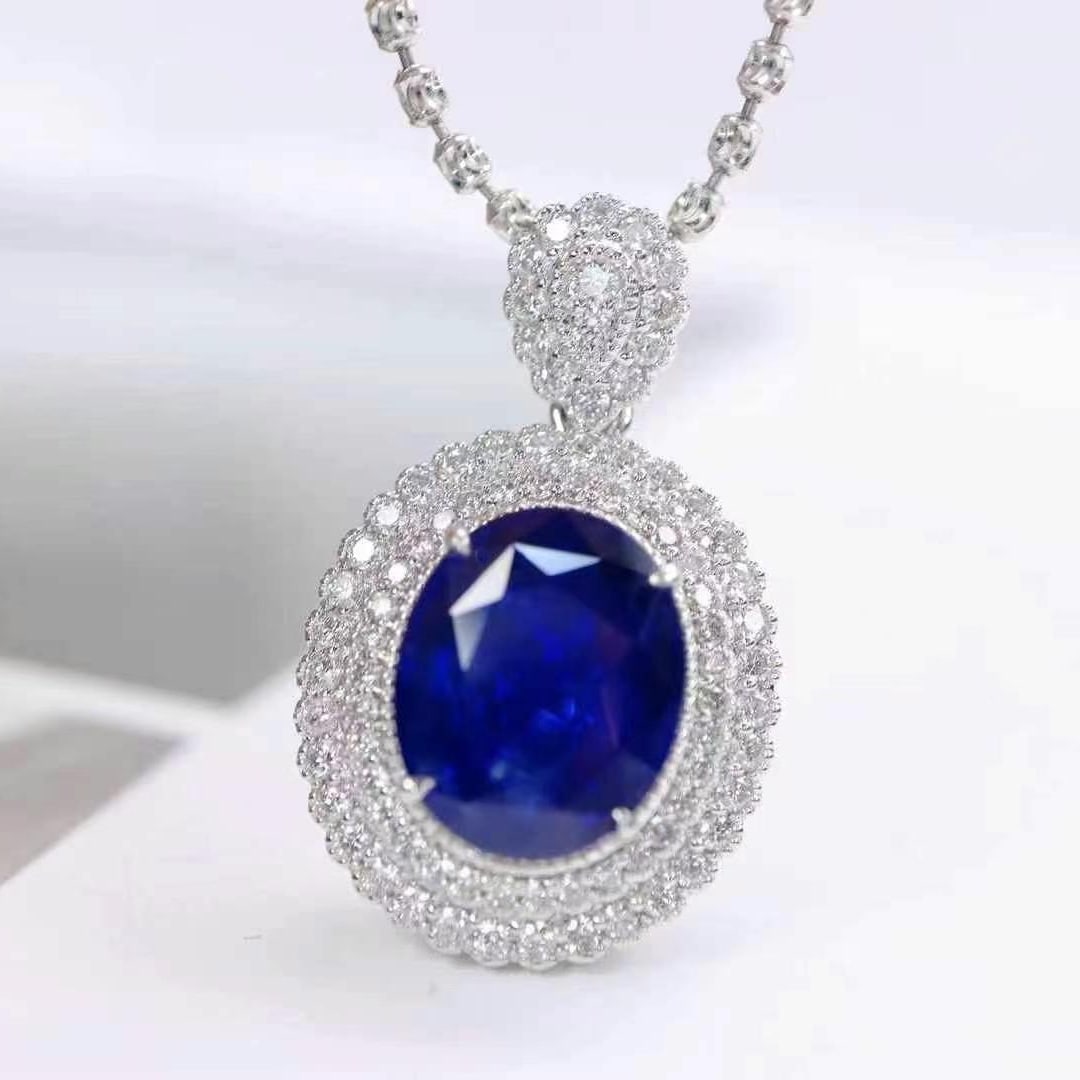 14k Gold 4.15 Ctw Natural Sapphire & Diamond Pendant( Without Chain ) - 2