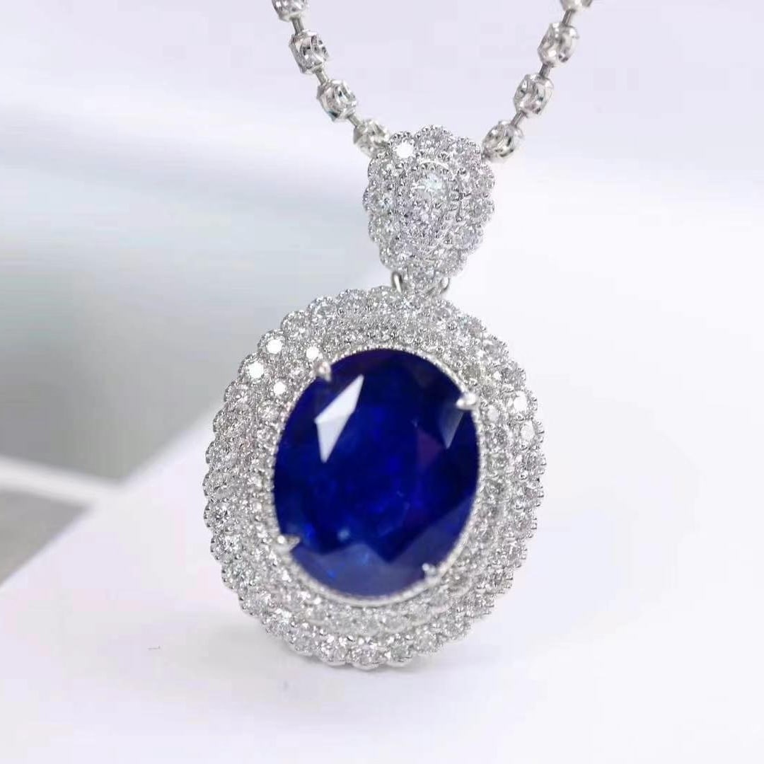 14k Gold 4.15 Ctw Natural Sapphire & Diamond Pendant( Without Chain ) - 4