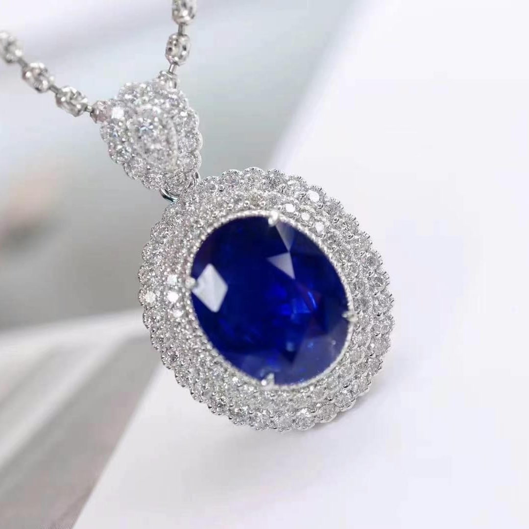 14k Gold 4.15 Ctw Natural Sapphire & Diamond Pendant( Without Chain ) - 5