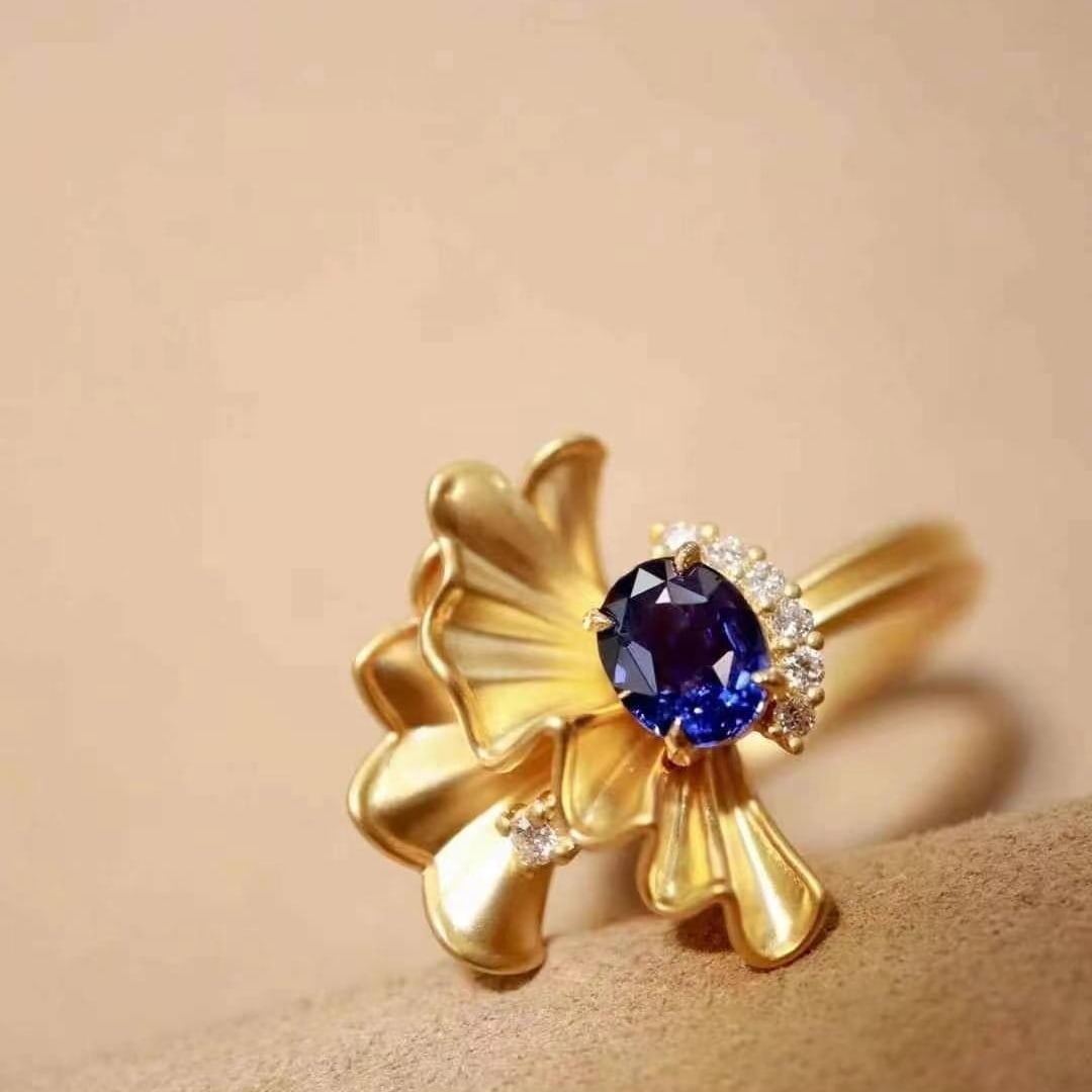 14k Gold 1.14 Ctw Natural Sapphire & Diamond Ring - 7