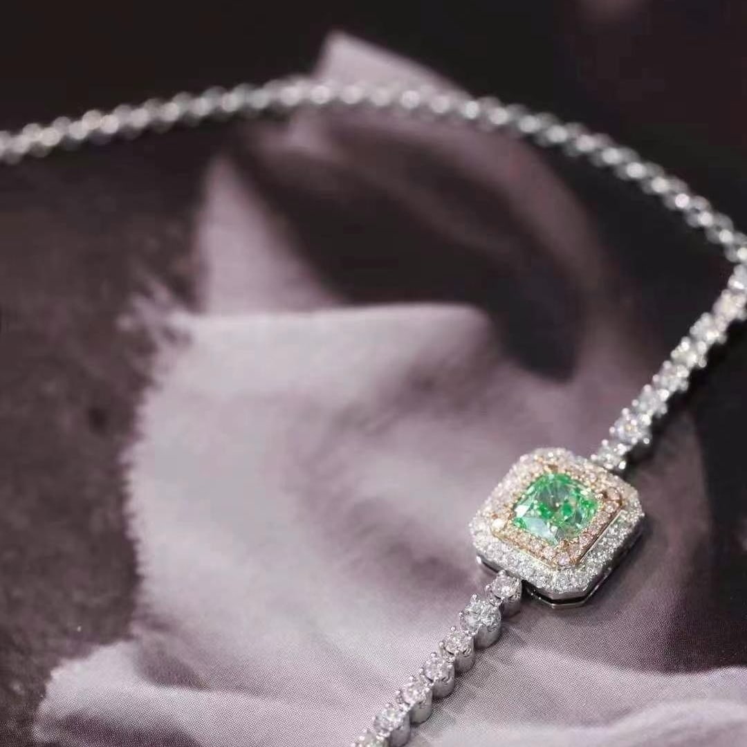 14k Gold 1.04 Ctw Natural Green Diamond & Diamond Bracelet - 6