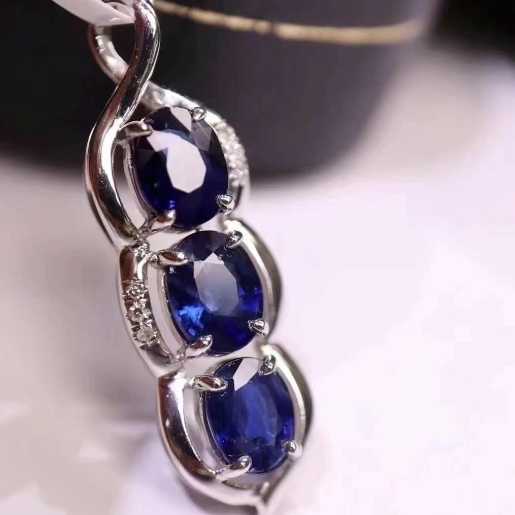 14k Gold 1.5 Ct Natural Sapphire & Diamond Pendant( Without Chain ) - 2