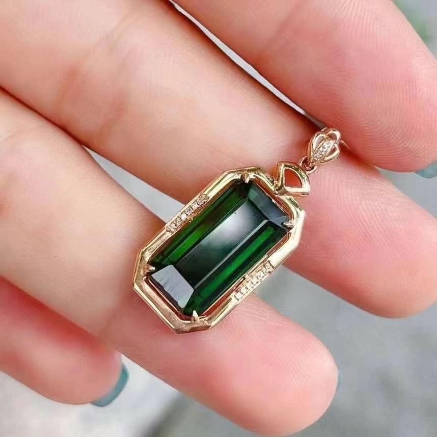 14k Gold 6.20 Ct Natural Tourmaline & Diamond Pendant( Without Chain ) - 4