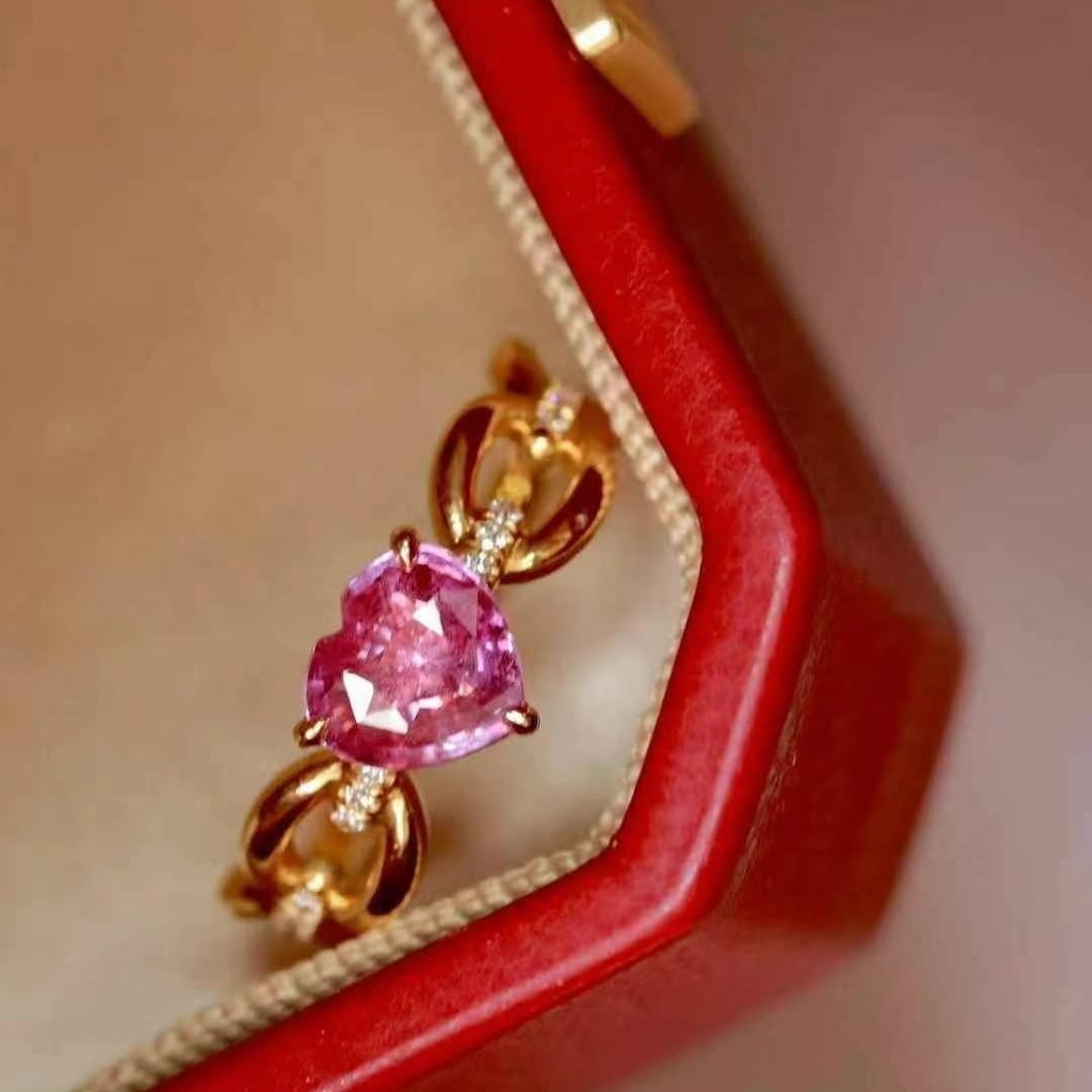 14k Gold 1.14 Ctw Natural Padparadscha Sapphire & Diamond Ring - 2