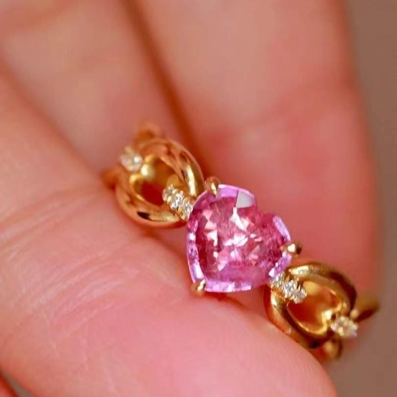 14k Gold 1.14 Ctw Natural Padparadscha Sapphire & Diamond Ring - 4