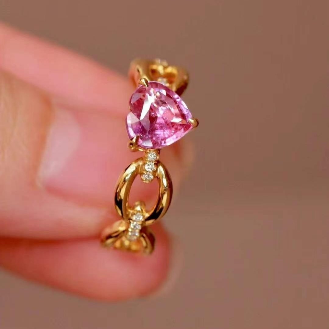 14k Gold 1.14 Ctw Natural Padparadscha Sapphire & Diamond Ring - 6