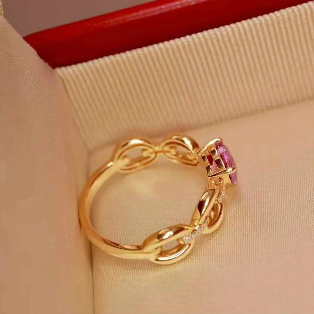 14k Gold 1.14 Ctw Natural Padparadscha Sapphire & Diamond Ring - 9
