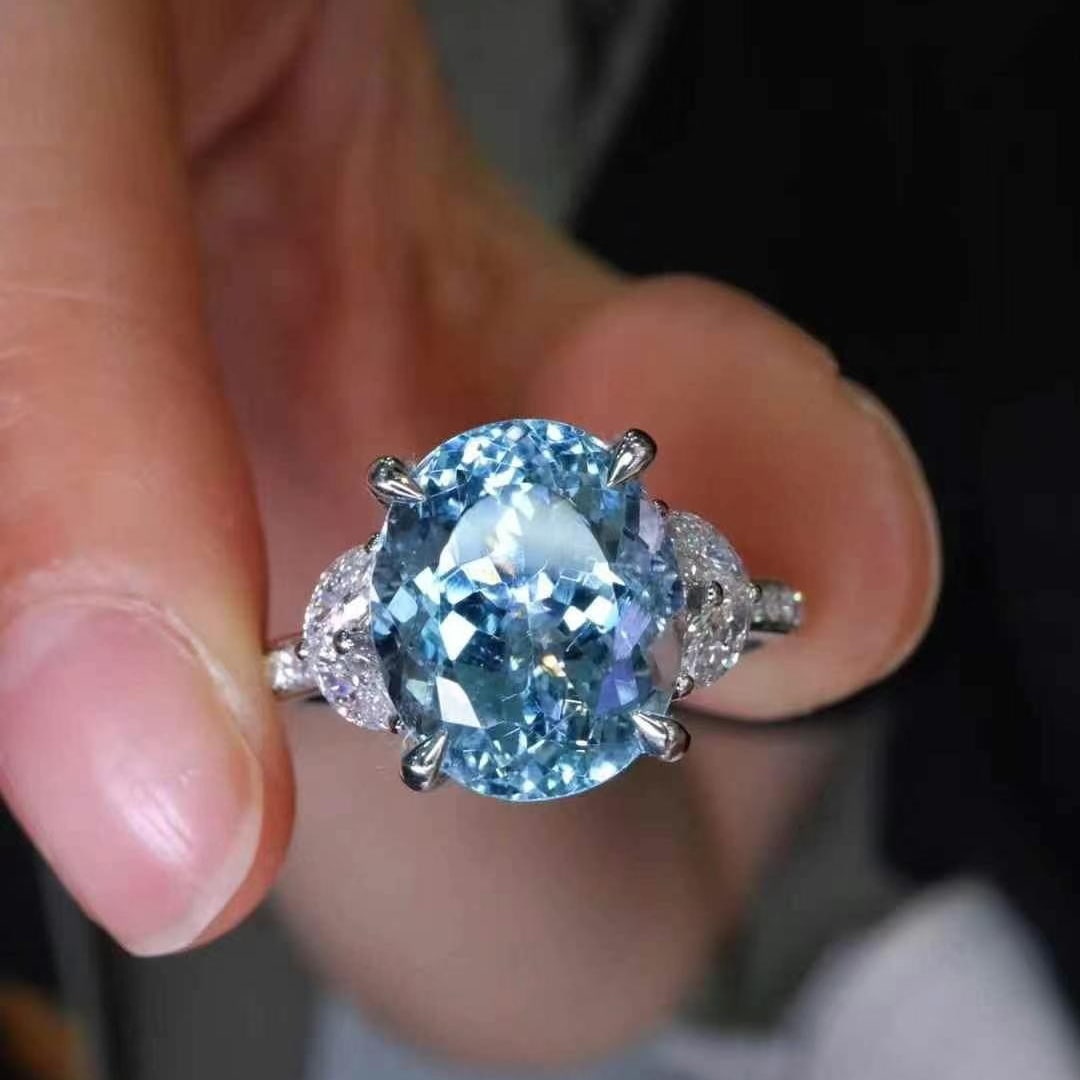 14k Gold 4.38 Ctw Natural Aquamarine & Diamond Ring - 4