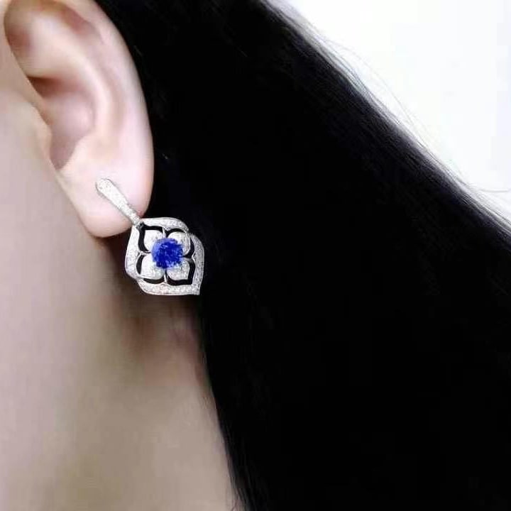 14k Gold 3.23 Ctw Natural Sapphire & Diamond Earrings - 2