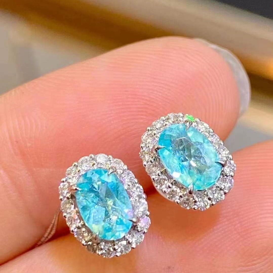 14k Gold 1.42 Ctw Natural Paraiba Tourmaline & Diamond Earrings - 3