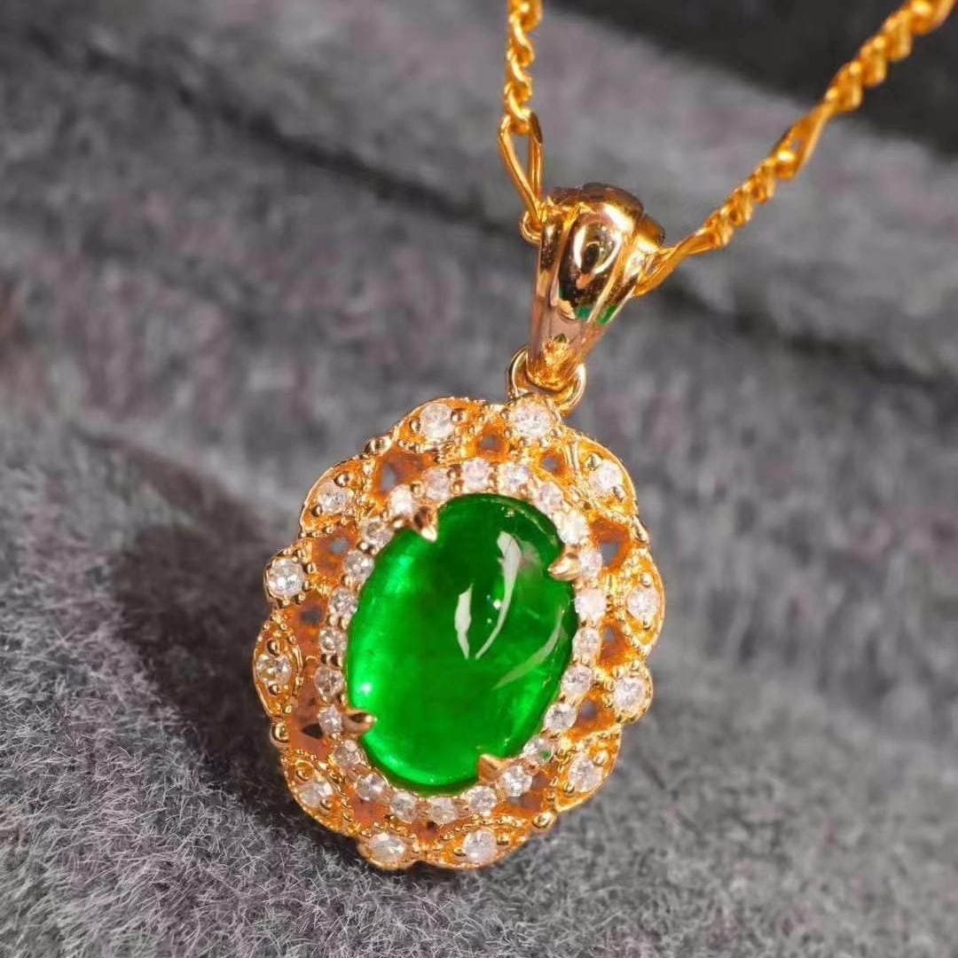 14k Gold 1.89 Ctw Vivid Green Natural Emerald & Diamond Pendant( Without Chain ) - 3