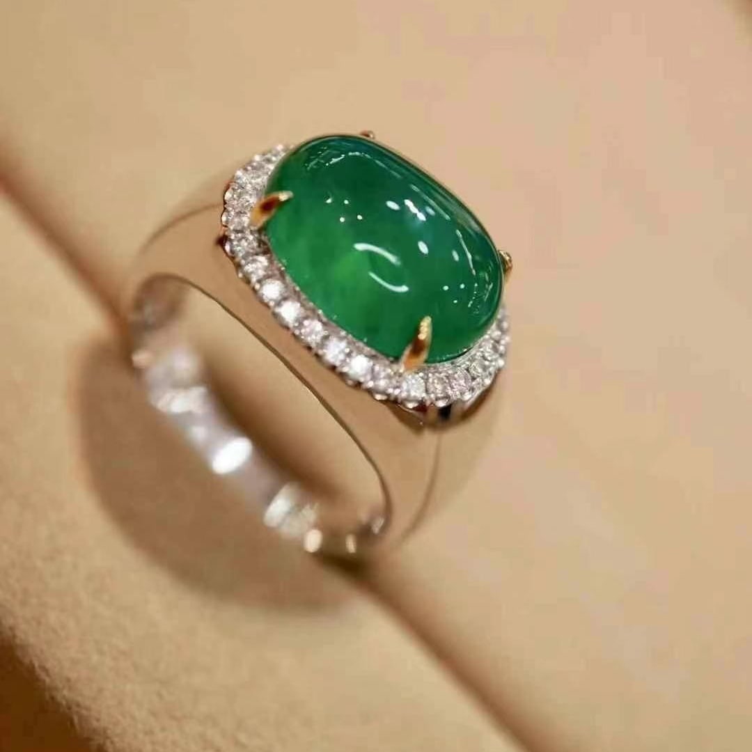 14k Gold 7.65 Ctw Natural Emerald & Diamond & Men¡¯s Ring - 6