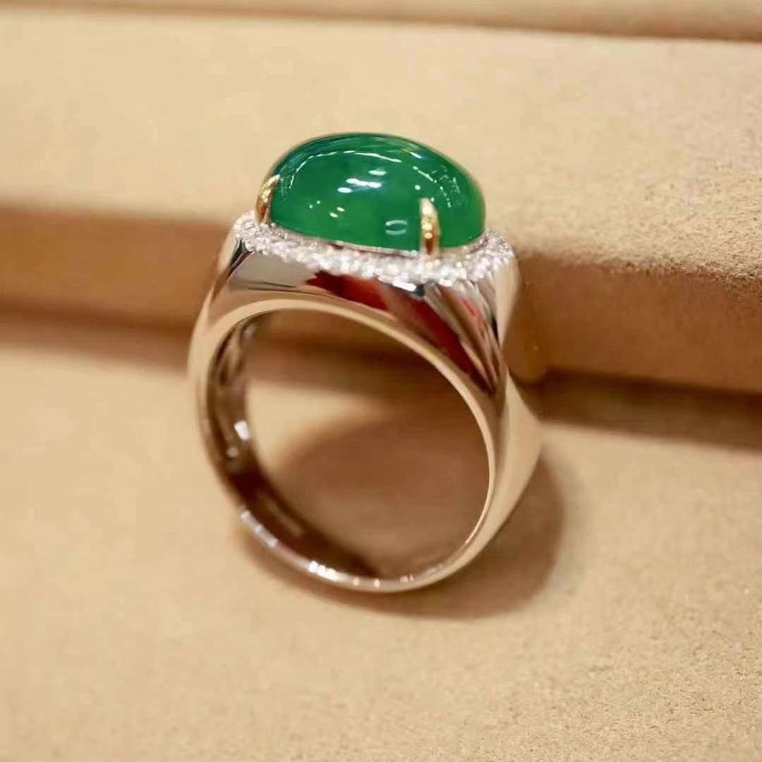 14k Gold 7.65 Ctw Natural Emerald & Diamond & Men¡¯s Ring - 7