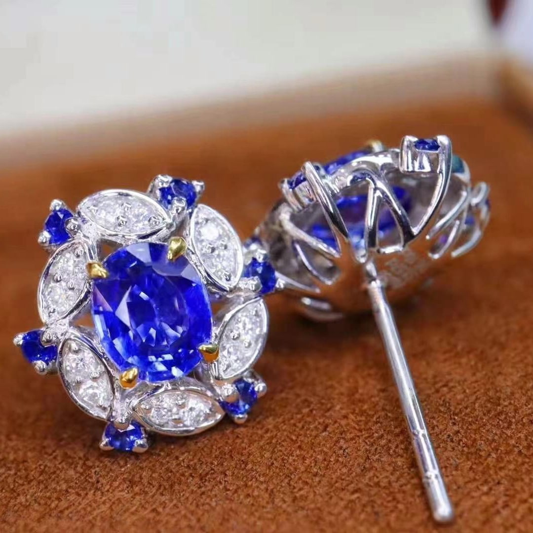 14k Gold 1.67 Ctw Natural Sapphire & Diamond Earrings - 2