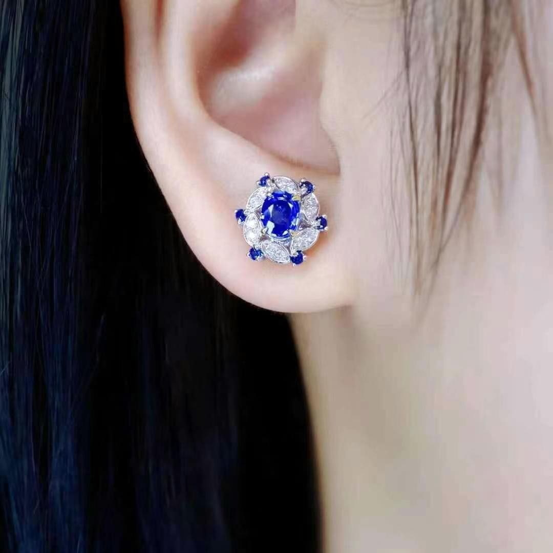 14k Gold 1.67 Ctw Natural Sapphire & Diamond Earrings - 5