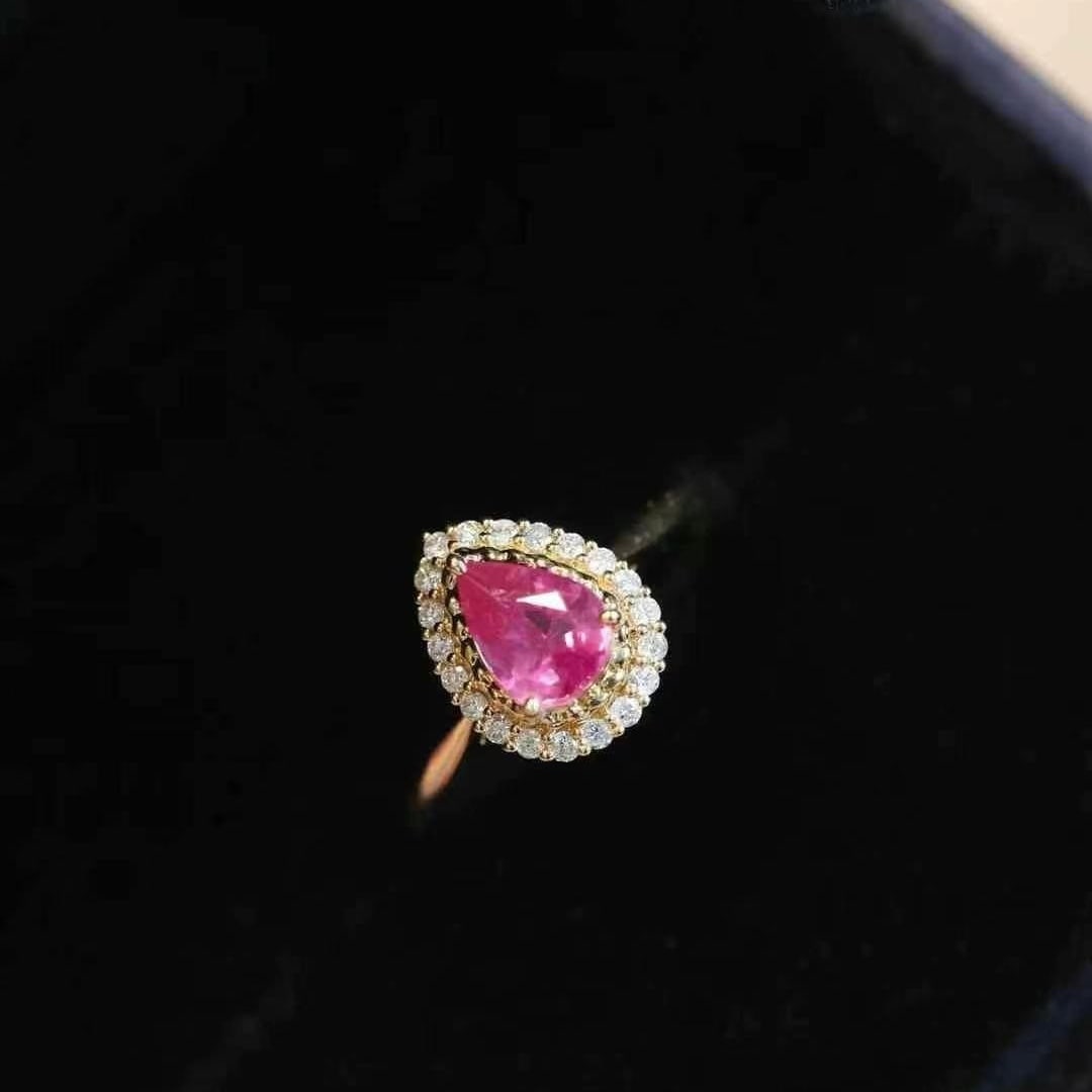 14k Gold 1.27 Ctw Natural Sapphire & Diamond Ring: Ref:230949213 // gold content:14k gold // ring size:7. 25us // // main gemstone:sapphire // shape:pear // carat weight:1. 05ct // color:pink // treatment:natural // // adjacent gemstone 2 :