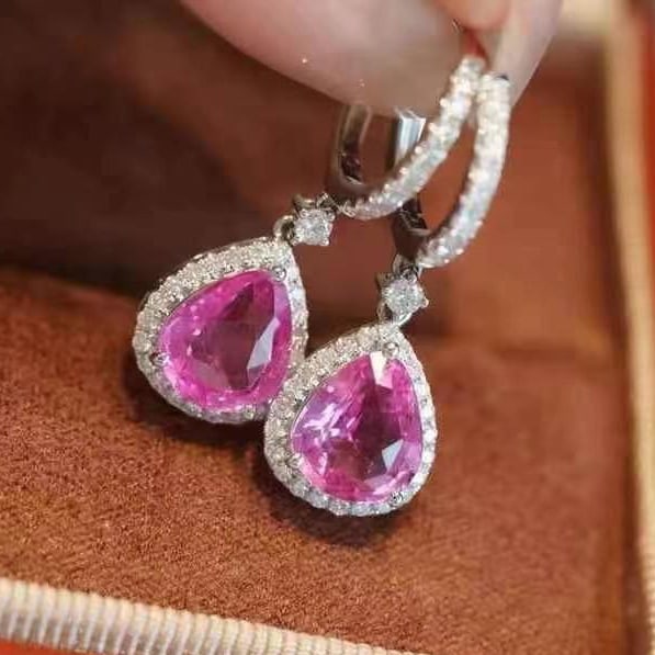 14k Gold 4.09 Ctw Natural Sapphire & Diamond Earrings - 2