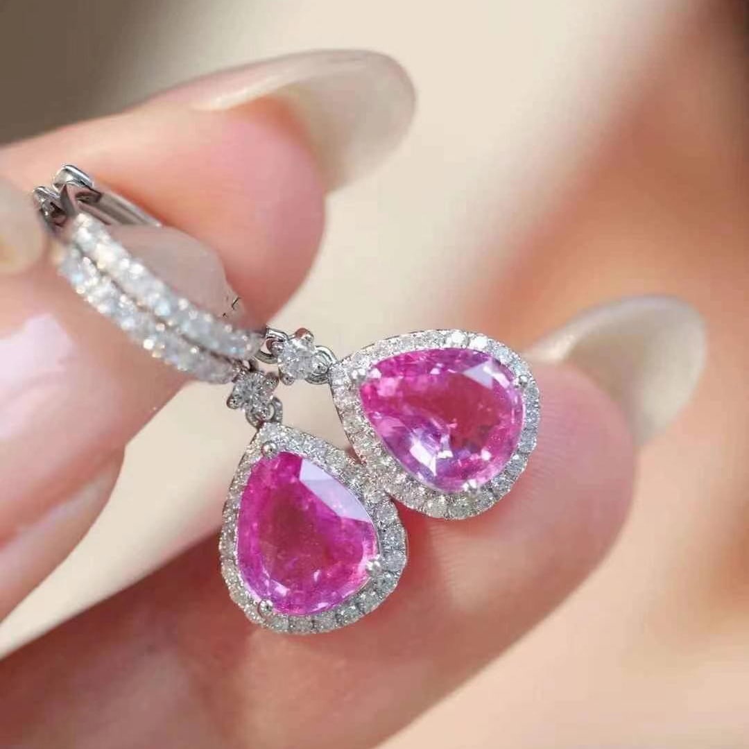 14k Gold 4.09 Ctw Natural Sapphire & Diamond Earrings - 3