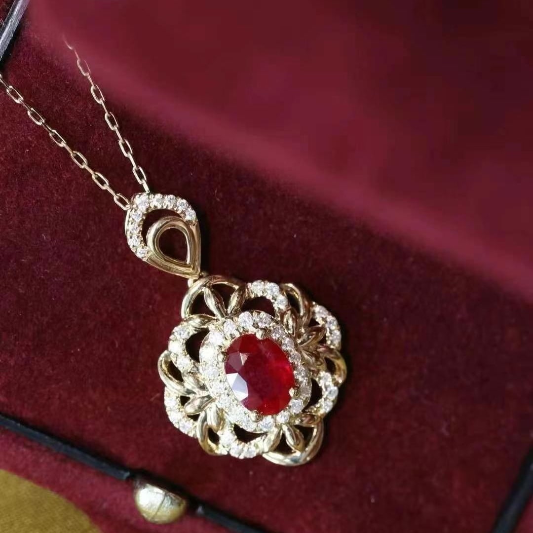 14k Gold 1.12 Ctw Natural Ruby & Diamond Pendant( Without Chain ) - 3