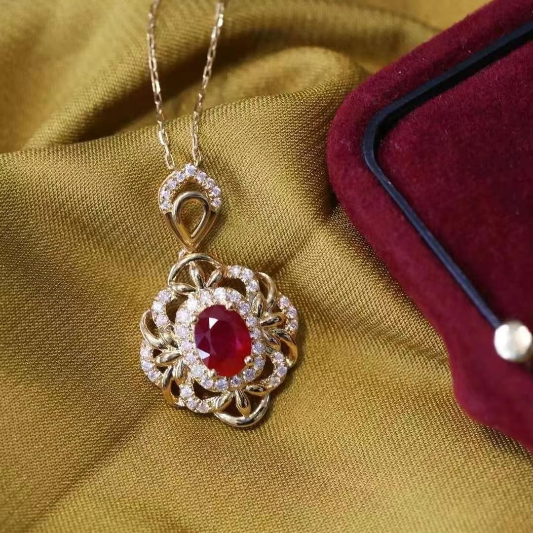 14k Gold 1.12 Ctw Natural Ruby & Diamond Pendant( Without Chain ) - 4