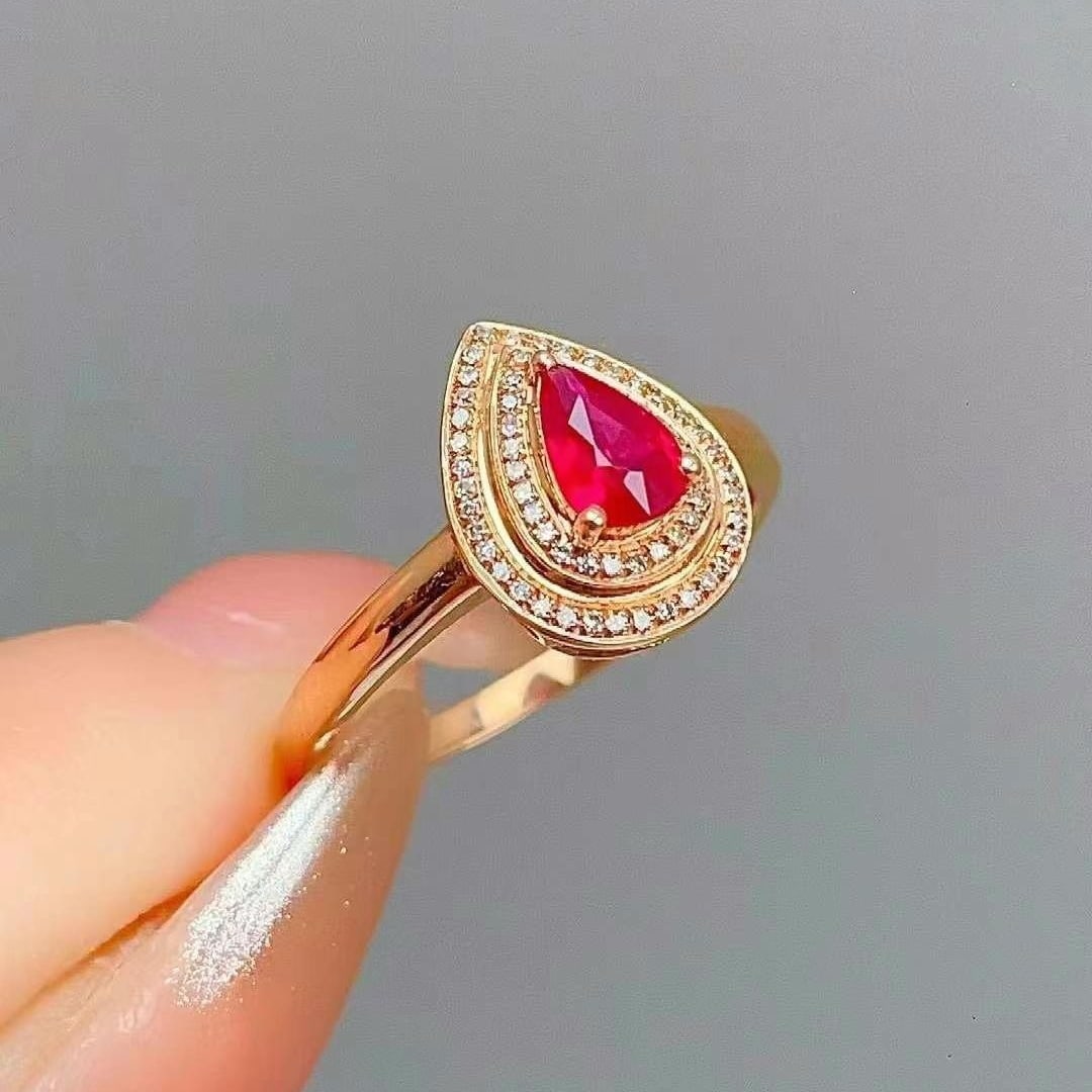 14k Gold 0.42 Ct Natural Ruby & Diamond Ring - 2