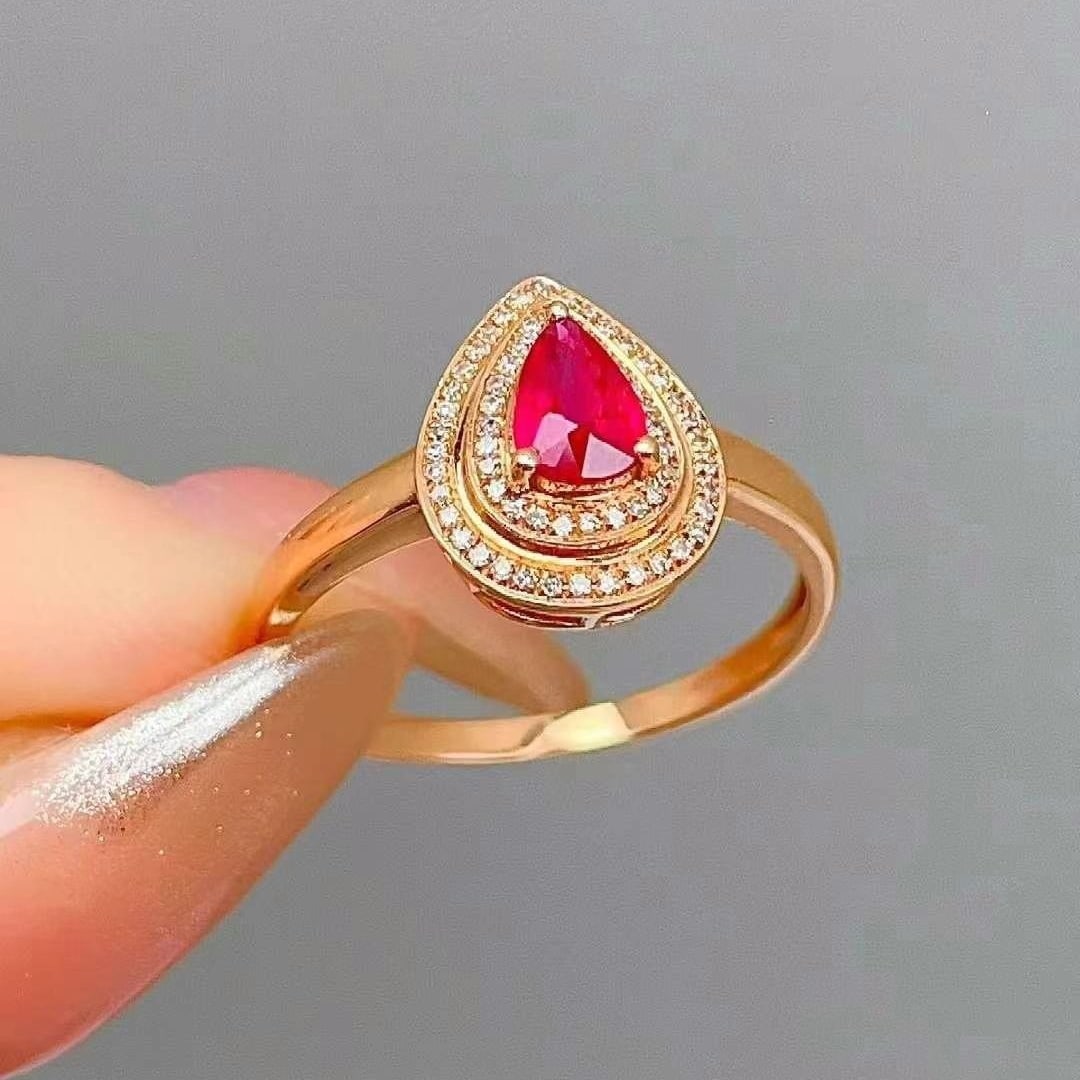 14k Gold 0.42 Ct Natural Ruby & Diamond Ring - 3