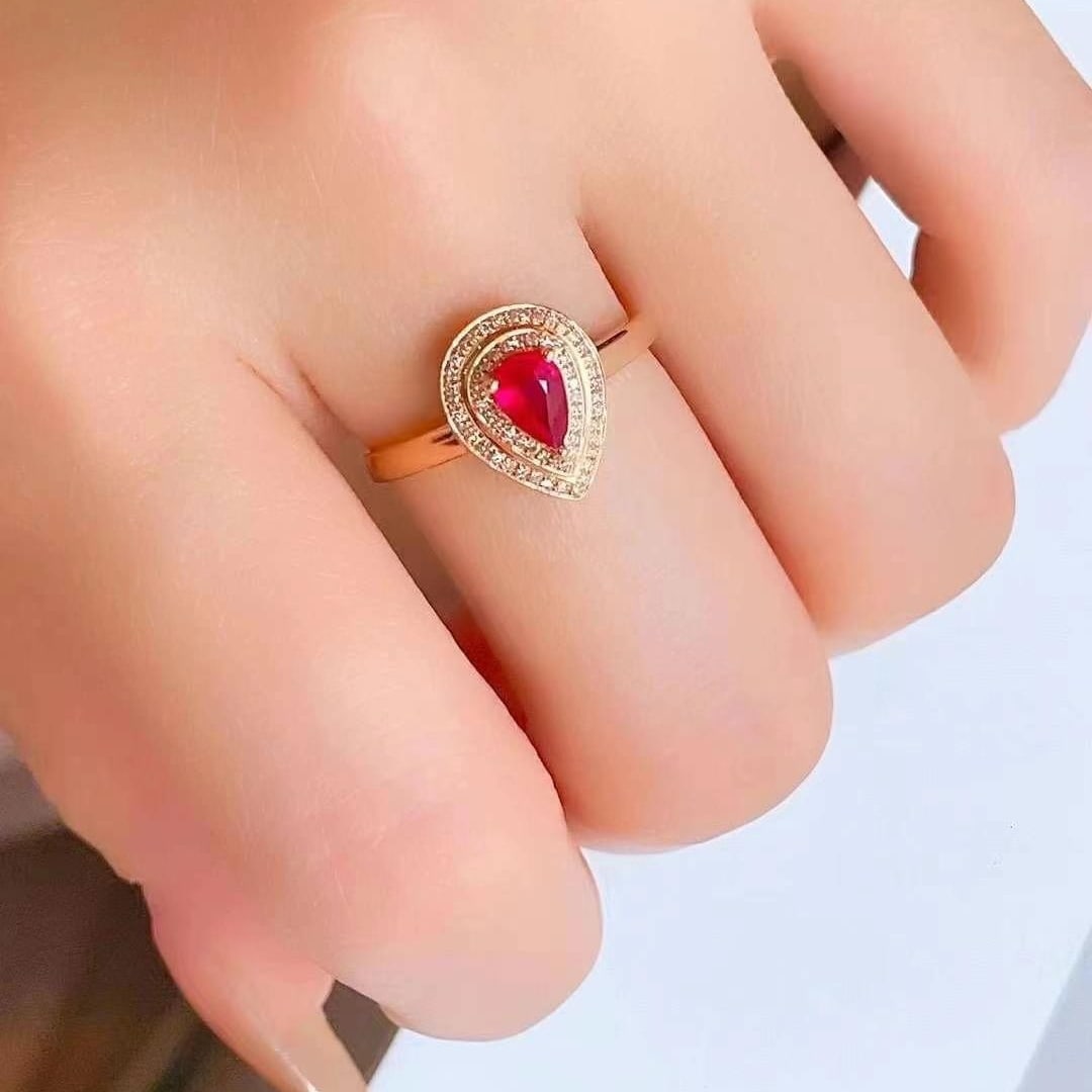 14k Gold 0.42 Ct Natural Ruby & Diamond Ring - 4