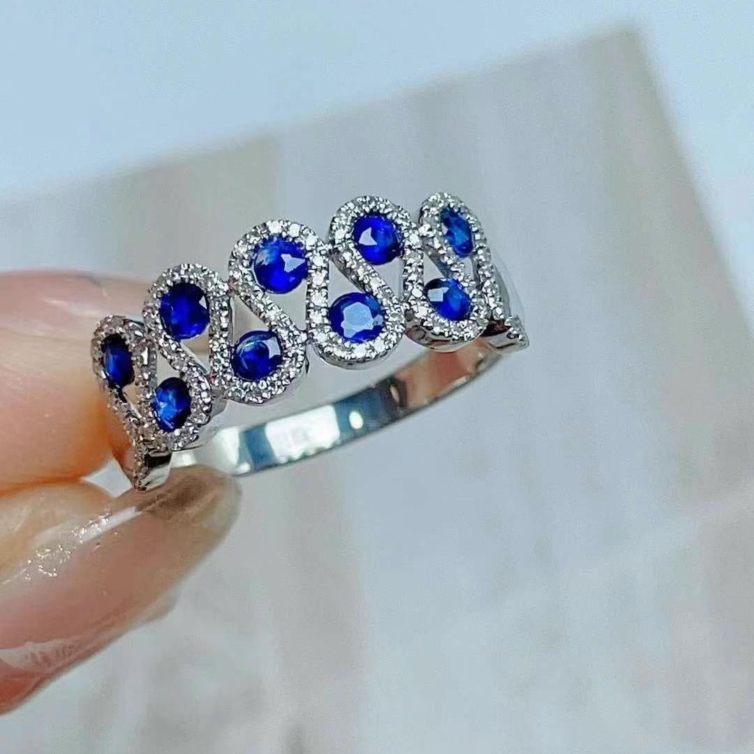 14k Gold 0.78 Ct Vivid Blue Natural Sapphire & Diamond Ring - 3