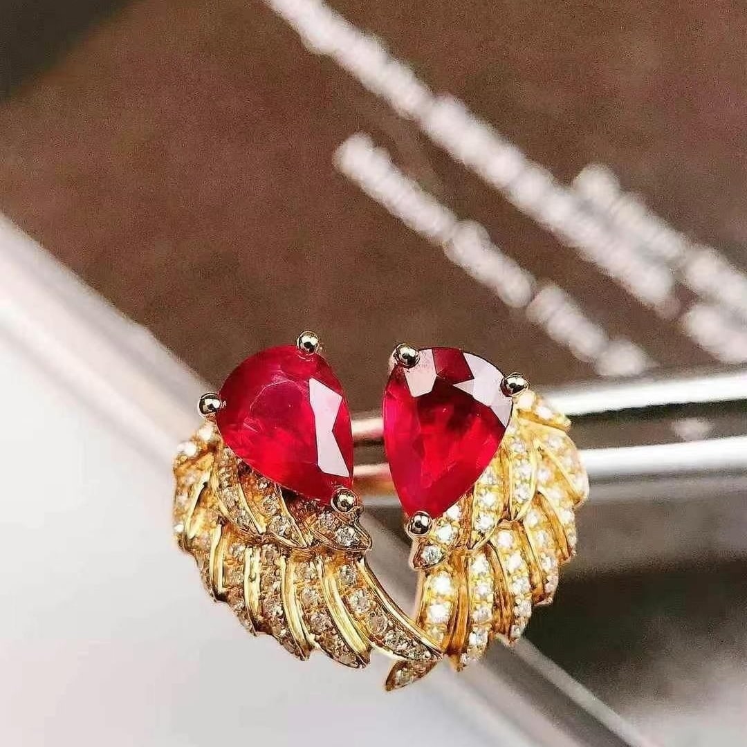 14k Gold 1.24 Ctw Natural Ruby & Diamond Earrings - 3