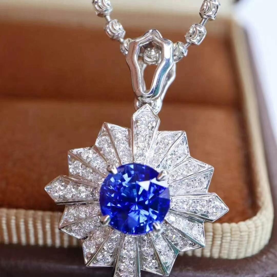 14k Gold 1.34 Ctw Natural Sapphire & Diamond Pendant( Without Chain ) - 2