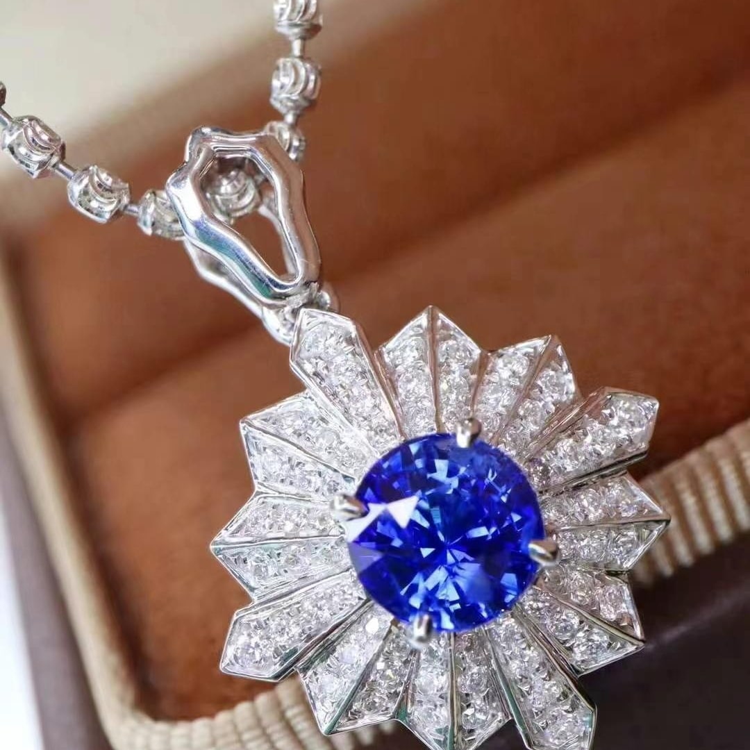 14k Gold 1.34 Ctw Natural Sapphire & Diamond Pendant( Without Chain ) - 3