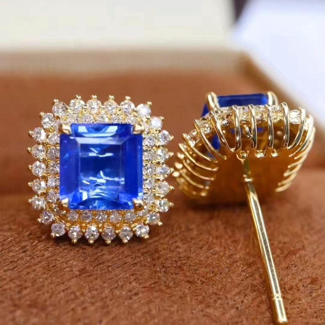 14k Gold 2.25 Ctw Natural Sapphire & Diamond Earrings - 4