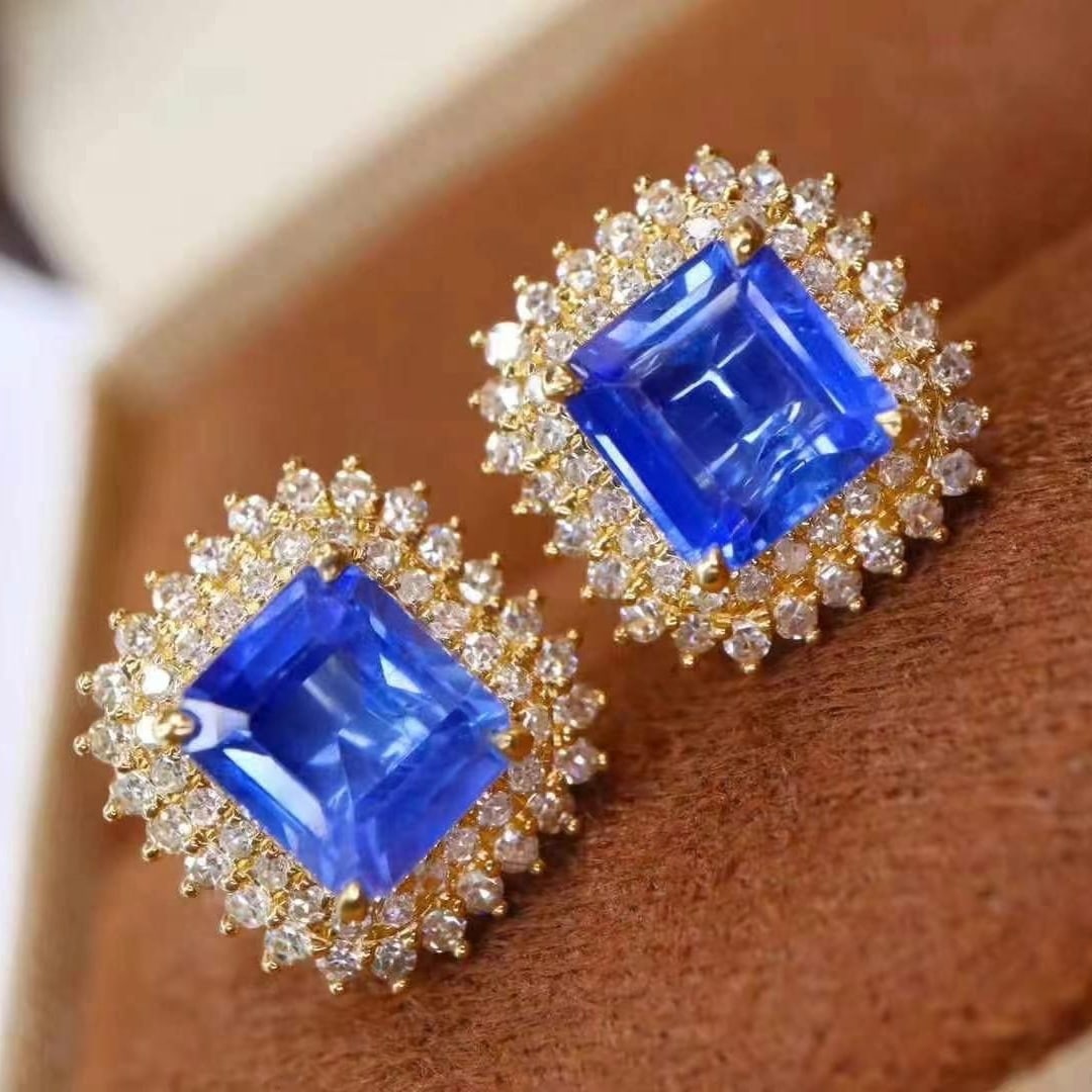 14k Gold 2.25 Ctw Natural Sapphire & Diamond Earrings - 5