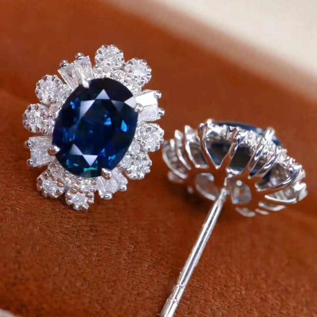 14k Gold 2.16 Ctw Natural Sapphire & Diamond Earrings - 5