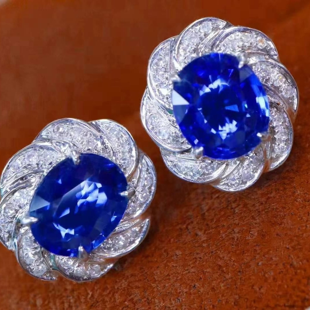 14k Gold 1.60 Ctw Natural Sapphire & Diamond Earrings - 3