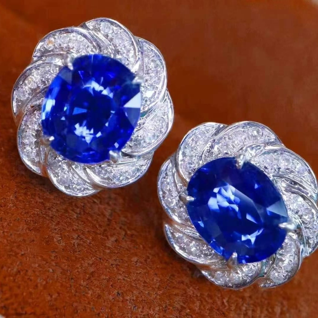 14k Gold 1.60 Ctw Natural Sapphire & Diamond Earrings - 4