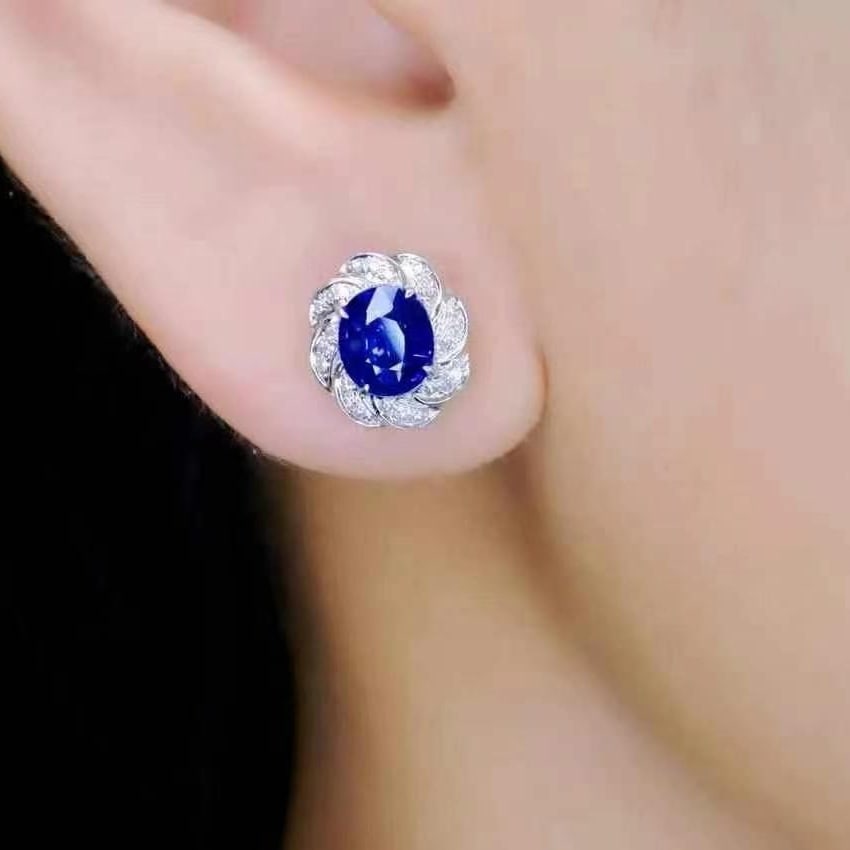 14k Gold 1.60 Ctw Natural Sapphire & Diamond Earrings - 5