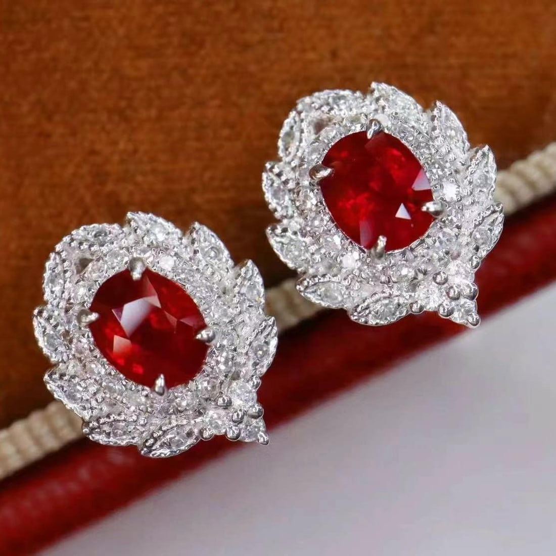 14k Gold 0.95 Ctw Natural Ruby & Diamond Earrings - 2